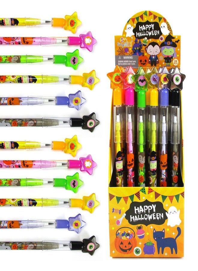 TINYMILLS Halloween Stackable Pencils for Kids - 24 Pack Cute Pumpkin, Ghost & Bat Designs Fun Non-Candy Classroom Prizes, Trick or Treat Party Favors, School Supplies & Goodie Bag Fillers - Image 1